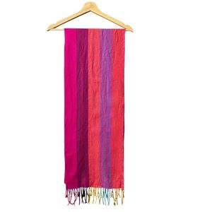 Made in Scotland Striped Pink Purple 100% Cashmere Fringe Scarf 62x12”